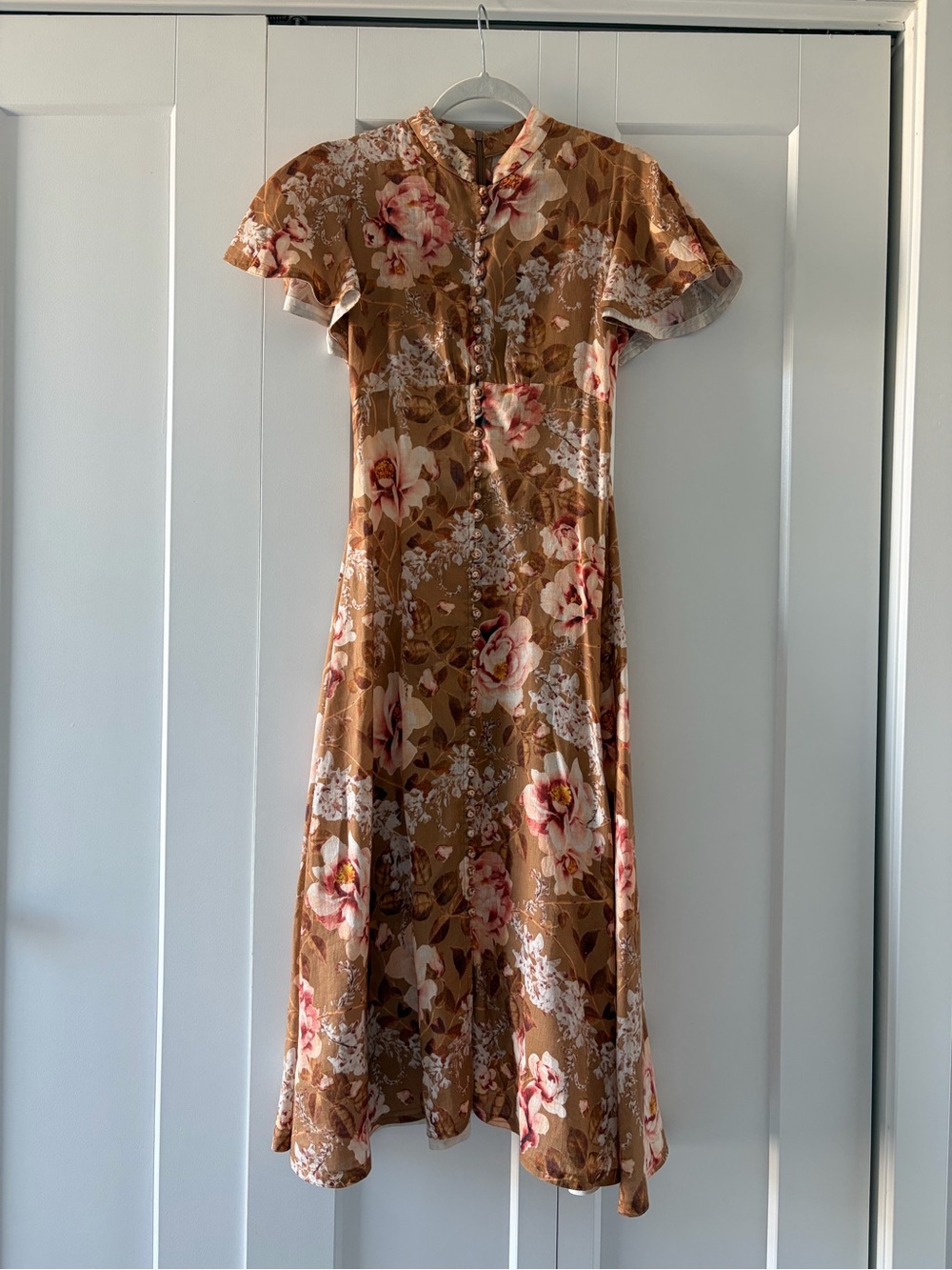 Zimmermann Linen Floral Short-Sleeve Midi Dress
